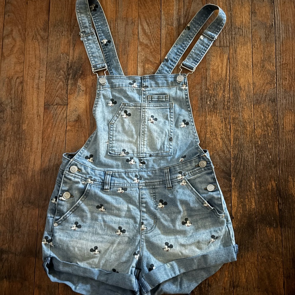 Women's Denim Overalls with Mickey Mouse Print